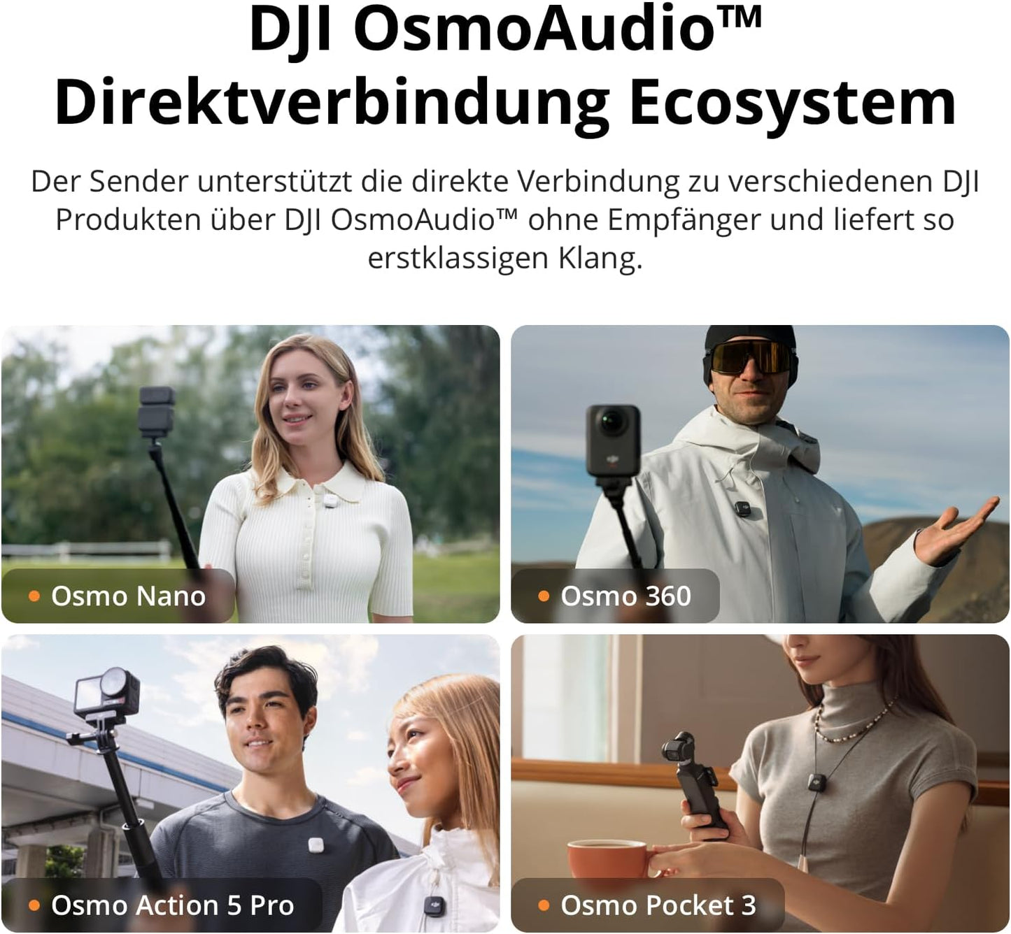 Kabelloses Mikrofon mit intelligenter Rauschunterdrückung, Mic 2-Sender (Perlweiss)