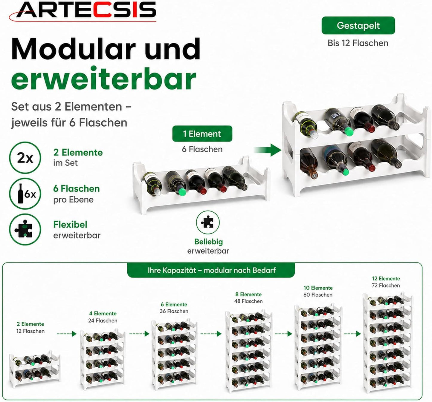 Weinregal für 12 Flaschen, Weiss 12 Flaschen