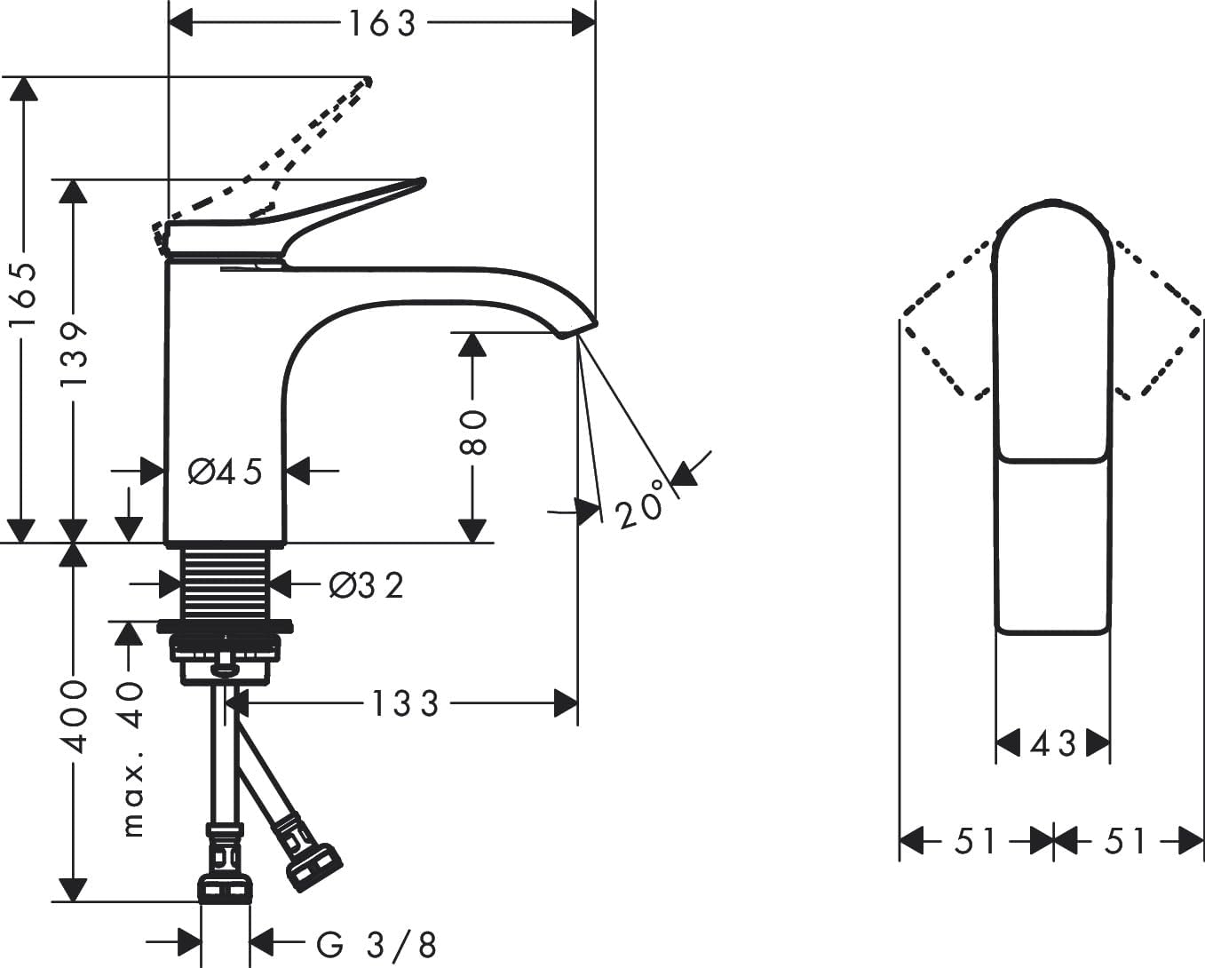 HG Einhebel-Waschtischmischer VIVENIS 80 ohne Ablaufgarnitur, Mattweiss, Auslaufhöhe 80mm, Ohne Ablauf