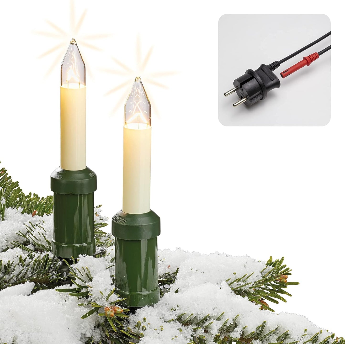 Kerzen-Lichterkette für Weihnachtsbaum, 30 Kerzen, 30 Lichter (Schaft) / 29m beleuchtet, Warm Weiss