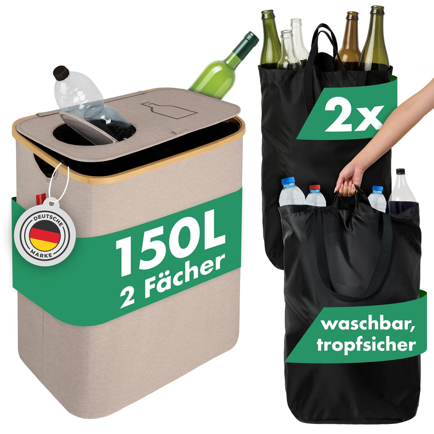 Pfandflaschen Sammelbehälter, Beige Pfandflaschensammler - 150L