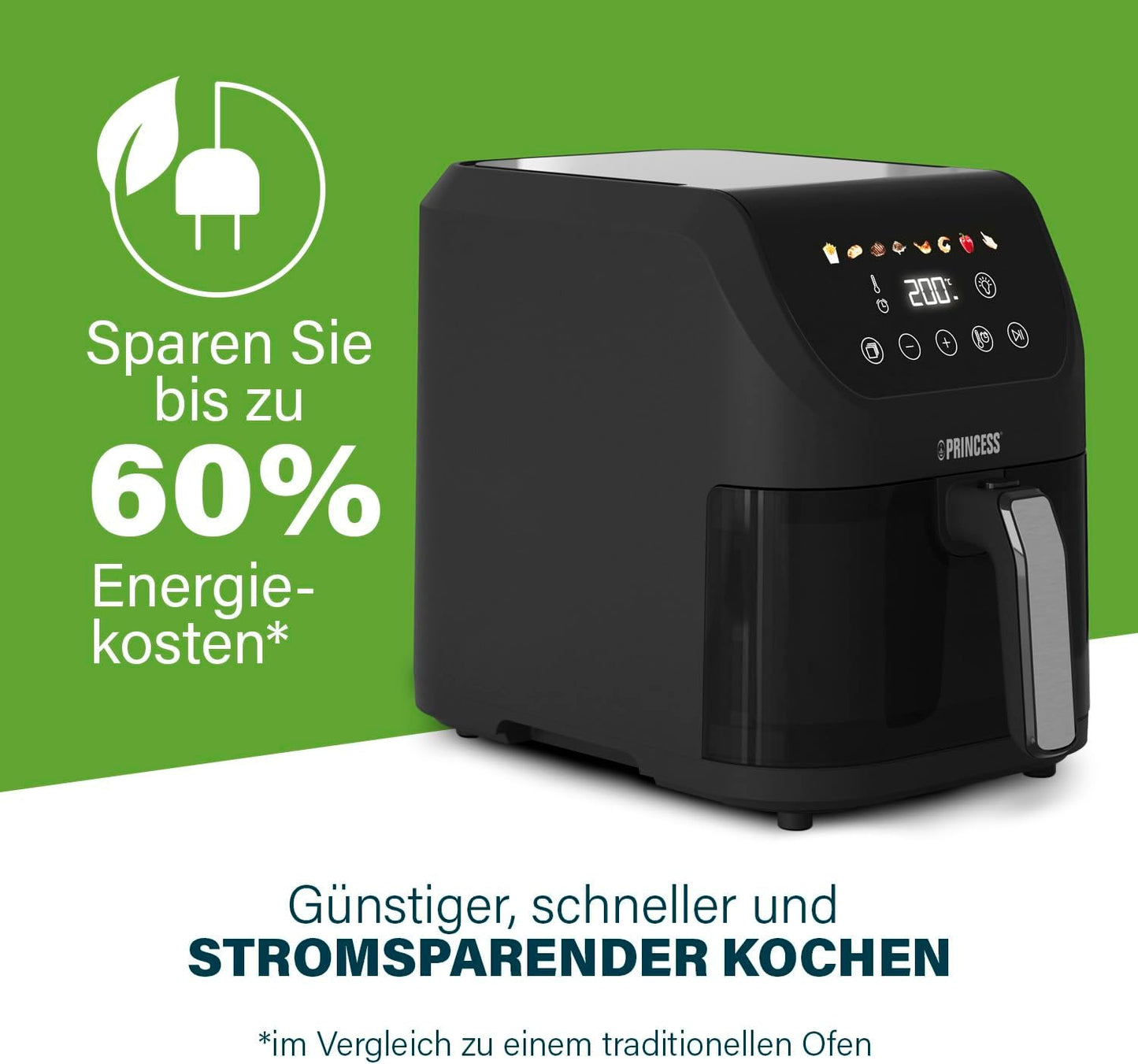 Slim Airfryer mit Antihaftbeschichtung, Bunte Symbole / 5L