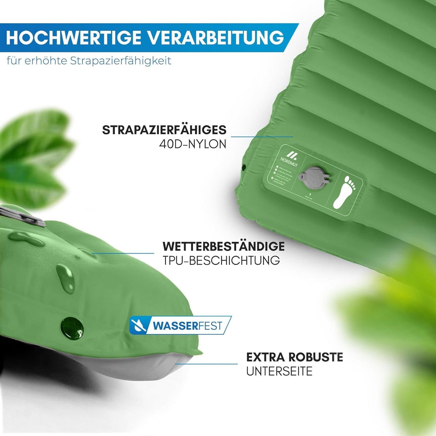 Aufblasbare Isomatte mit Fusspumpe, Grün
