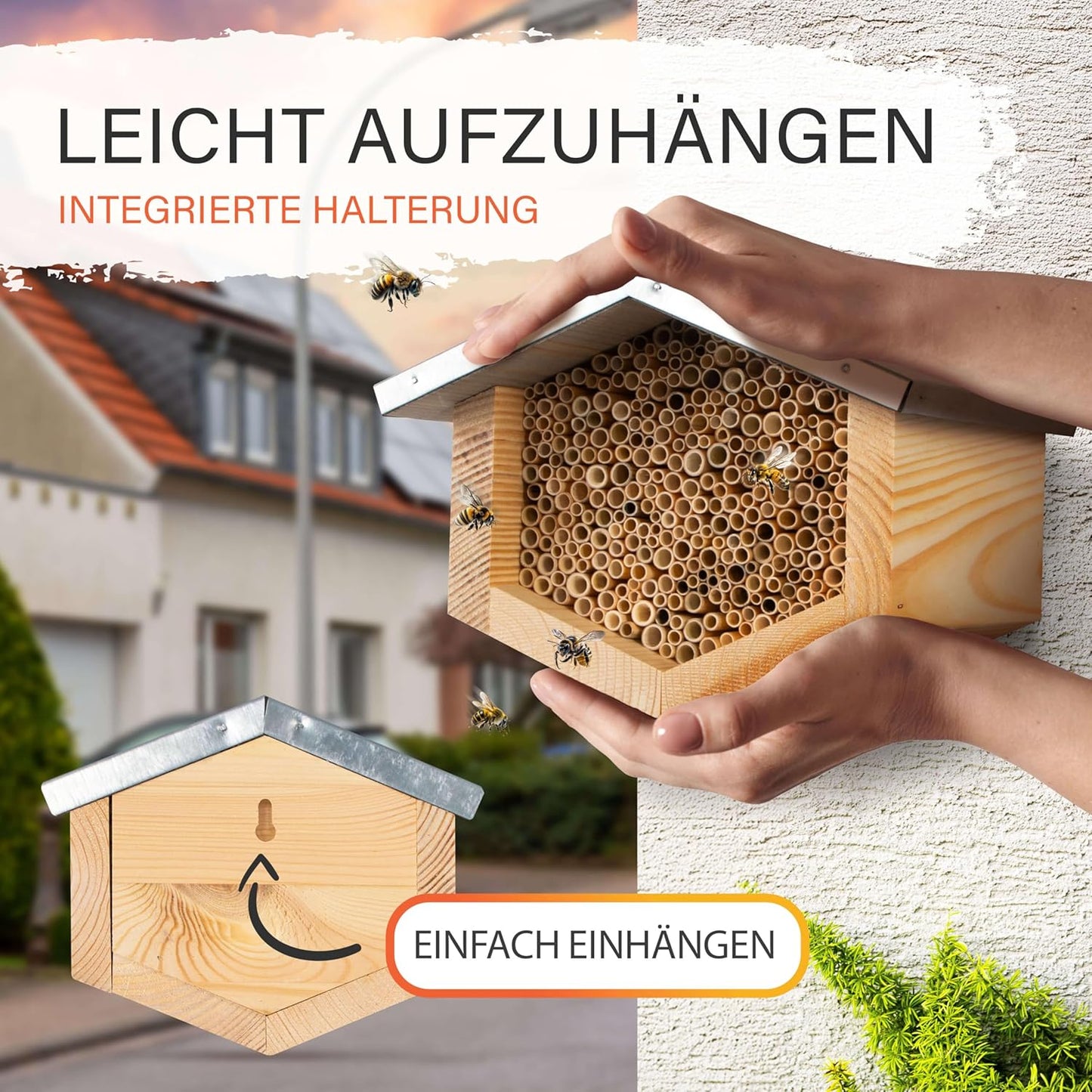 Insektenhotel mit Schilfröhrchen für Wildbienen, Brown Schilf - Für kleinere Bienen