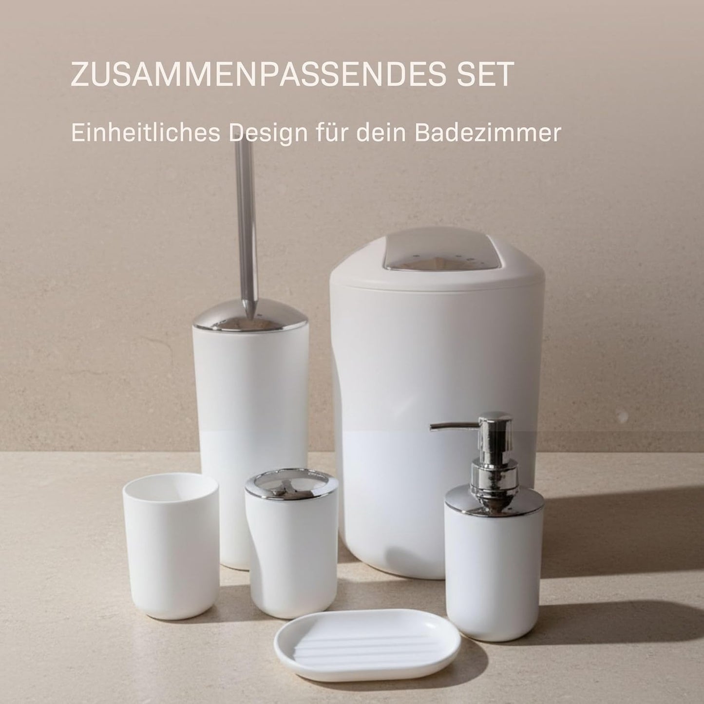 6-teiliges Badezimmer-Zubehörset, Weiss