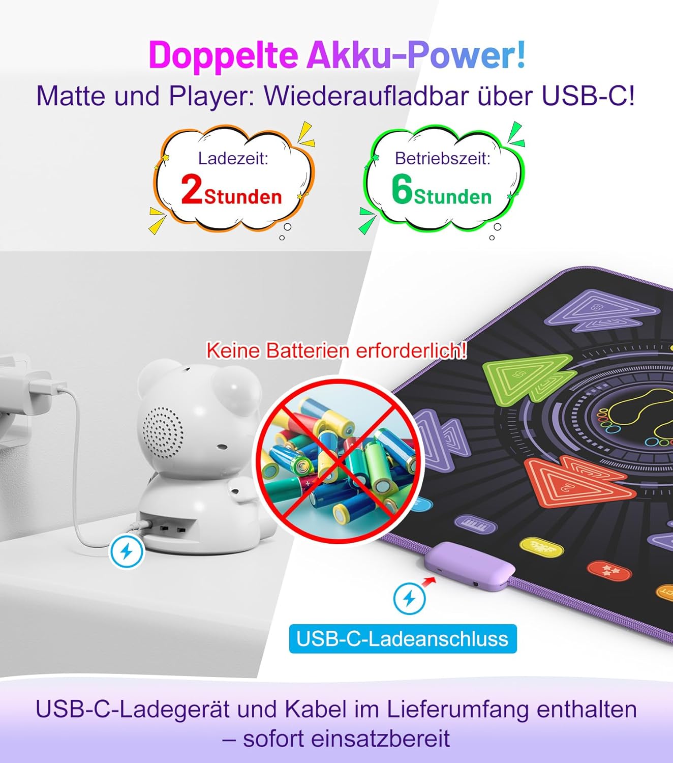 Tanzmatte mit Bluetooth-Musikplayer für Kinder, Mehrfarbig A