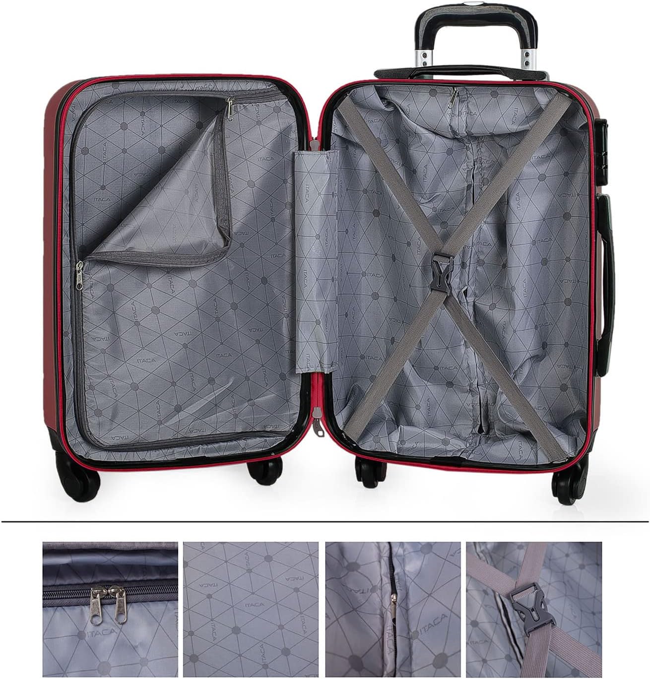 Handgepäckkoffer mit Beauty Case Set, Granat S + XS