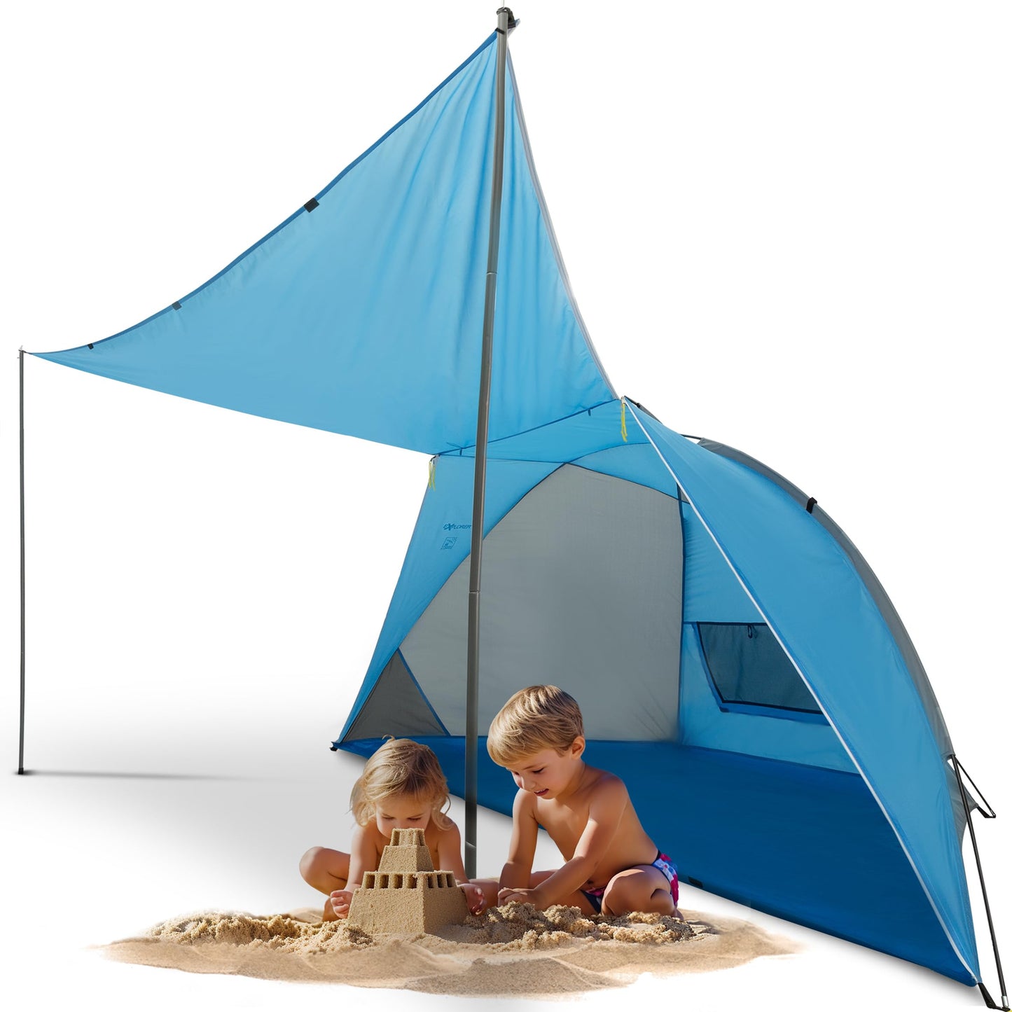 Strandmuschel mit Sonnendach, UV Schutz 80+ (270x120x120cm), Strandmuschel mit Sonnendach