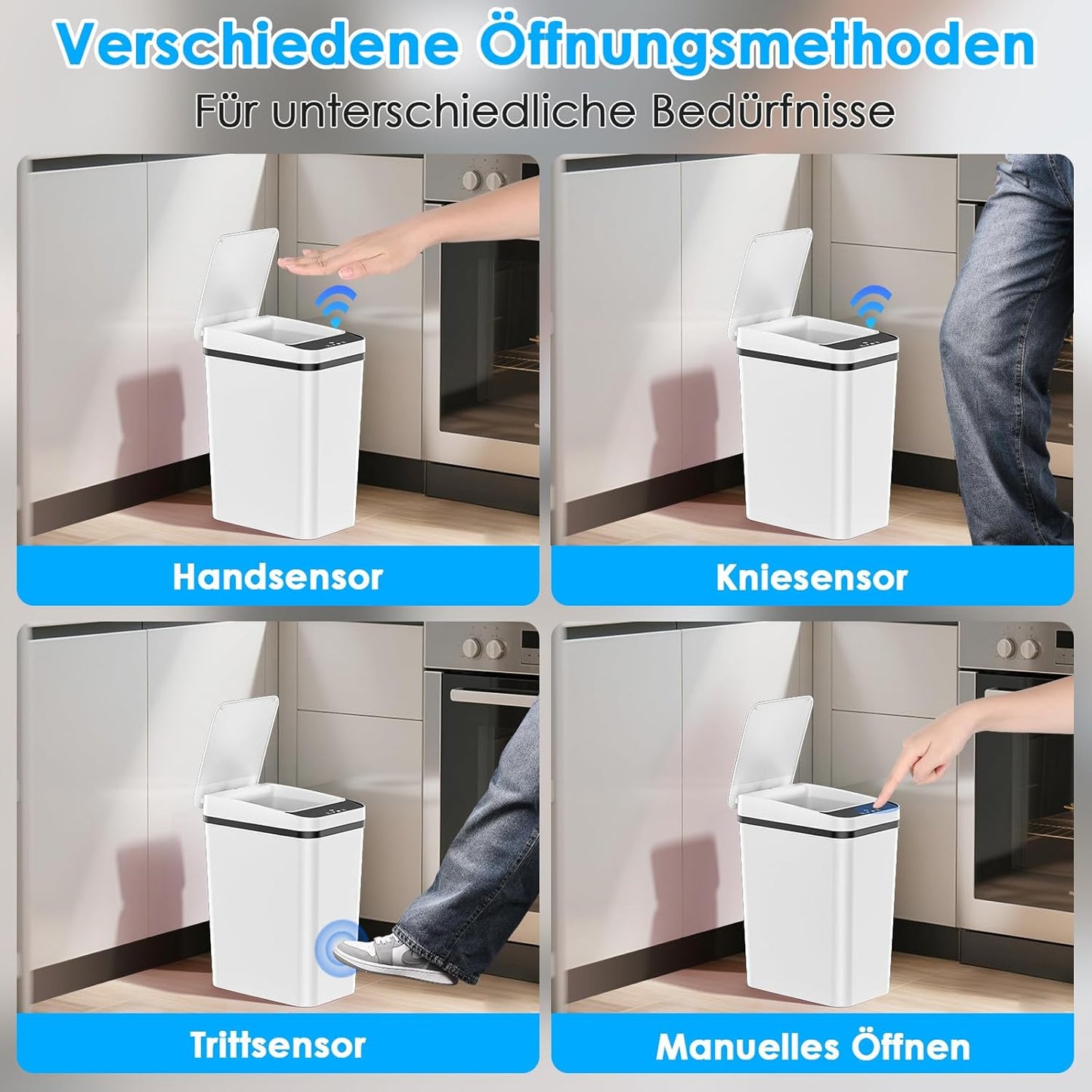 Mülleimer-Set mit Sensor, Weiß