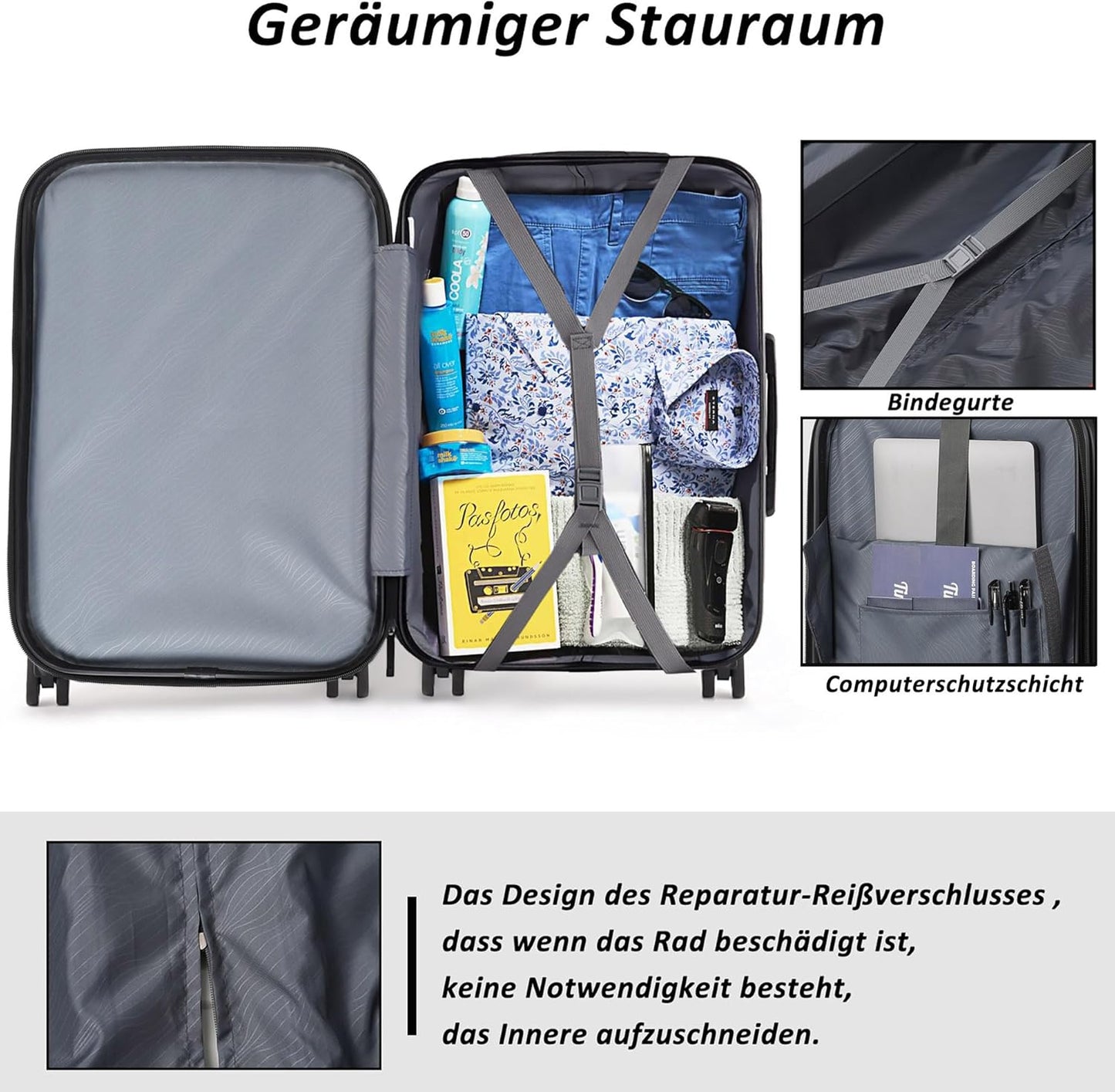 Handgepäckkoffer mit Laptopfach, Dunkelgrau M