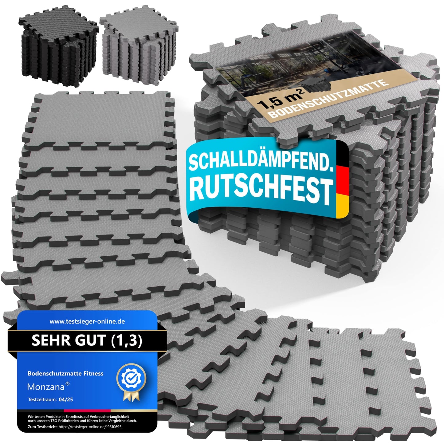 18-teiliges Bodenschutzmatten-Set, 18 Matten | 1,5 m² | Grau
