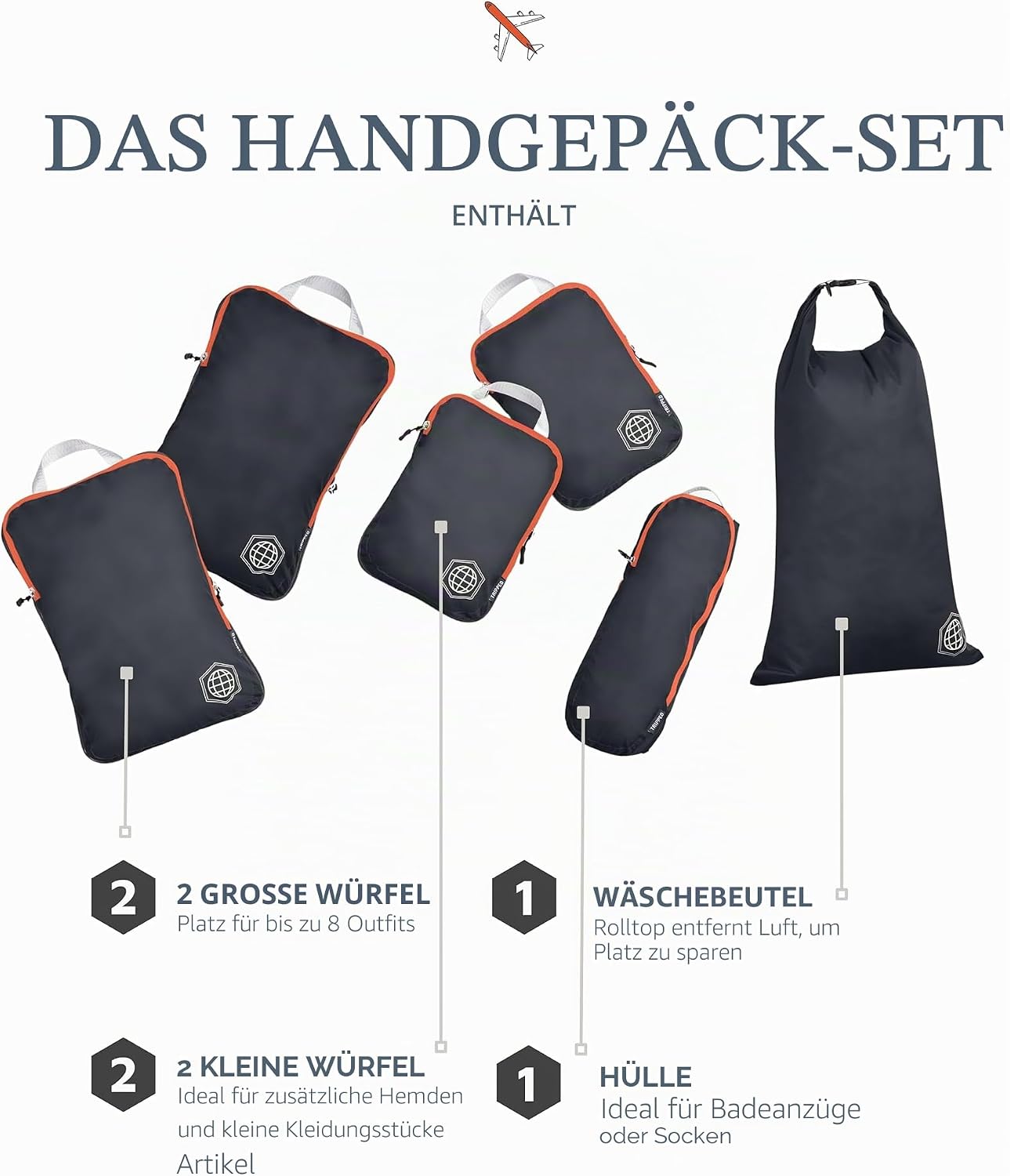 Reise-Kompressionswürfel-Set, Grau 6Piece