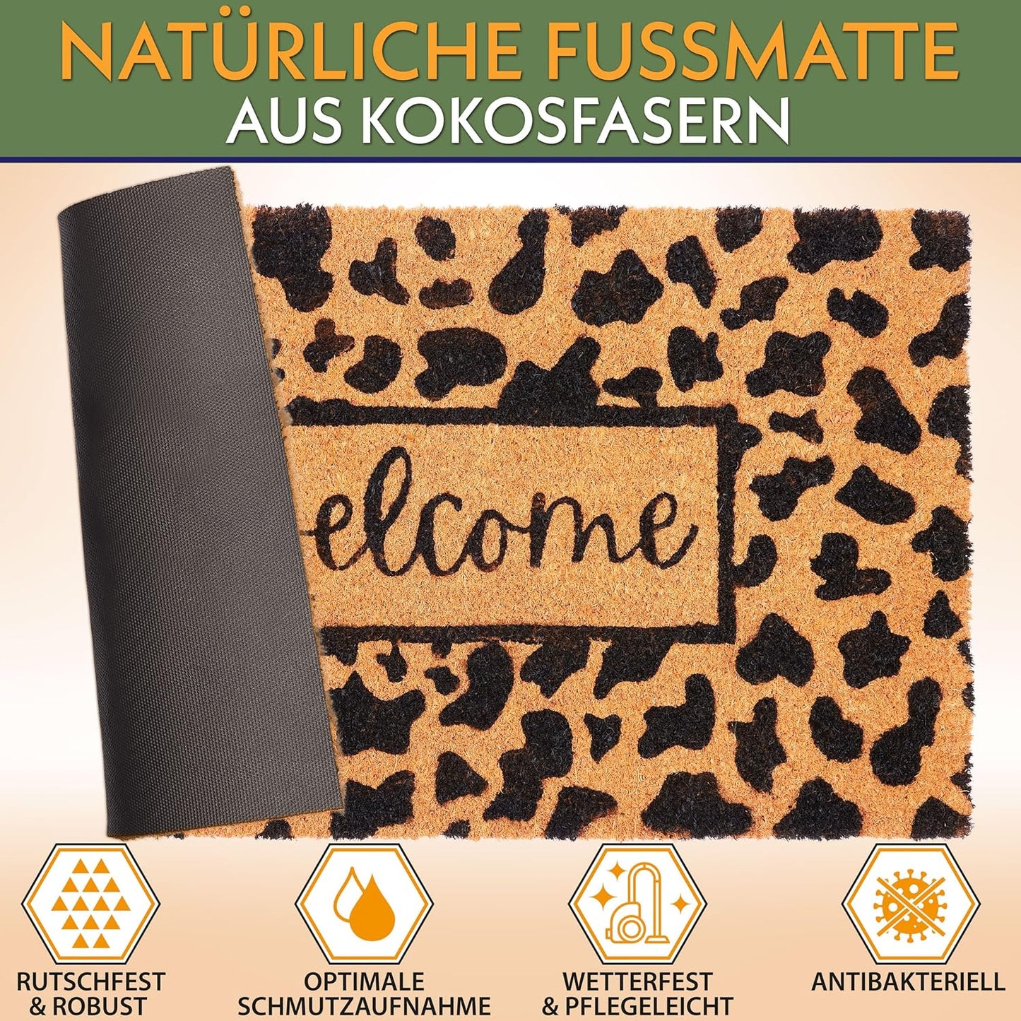 Antirutsch Fussmatte, Welcome - Leoparden Muster