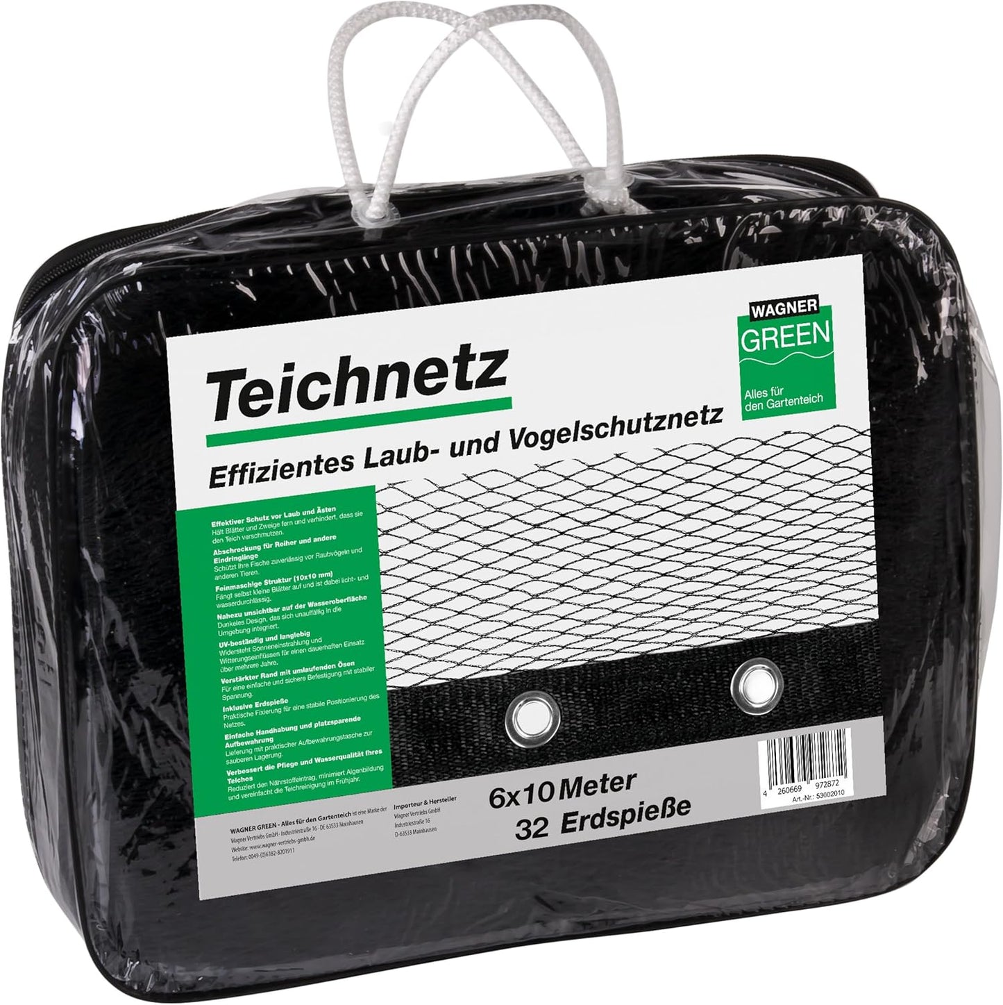 Teichabdeckung, 6x10m, mit Erdspiessen, 6x10m
