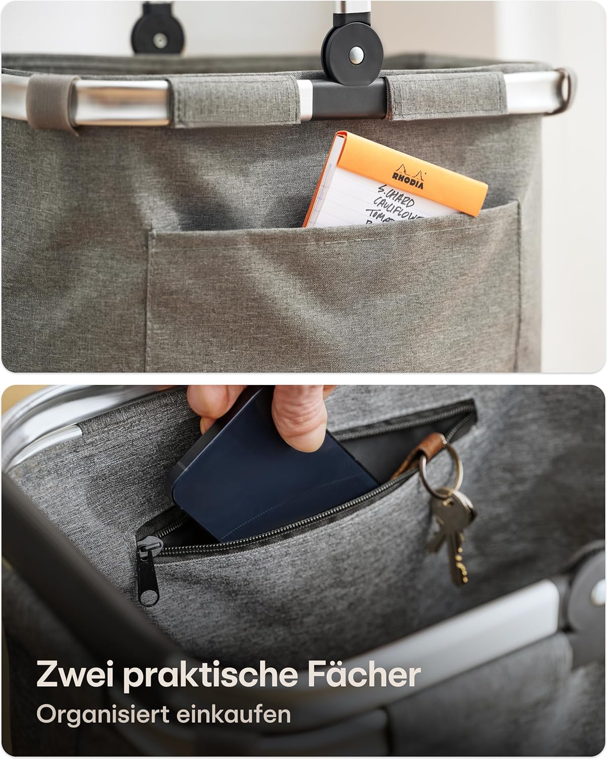 Faltbarer Einkaufskorb, Grau S