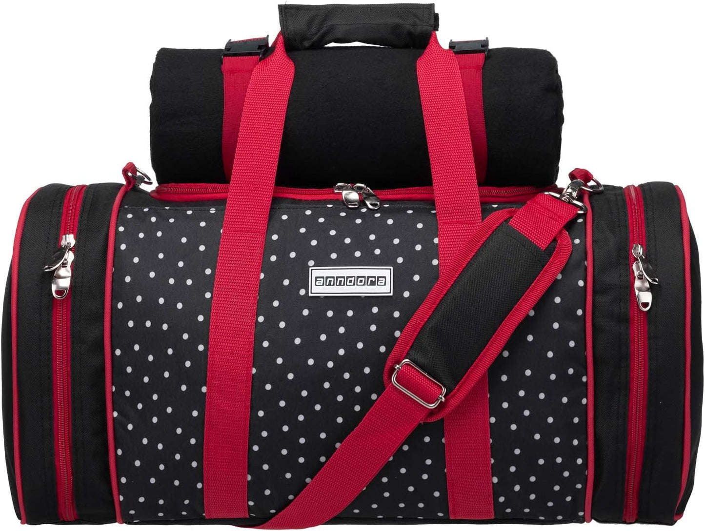 Picknick-Kühltasche mit Decke & Zubehör-Set, 3337: Schwarz Weiss Gepunktet