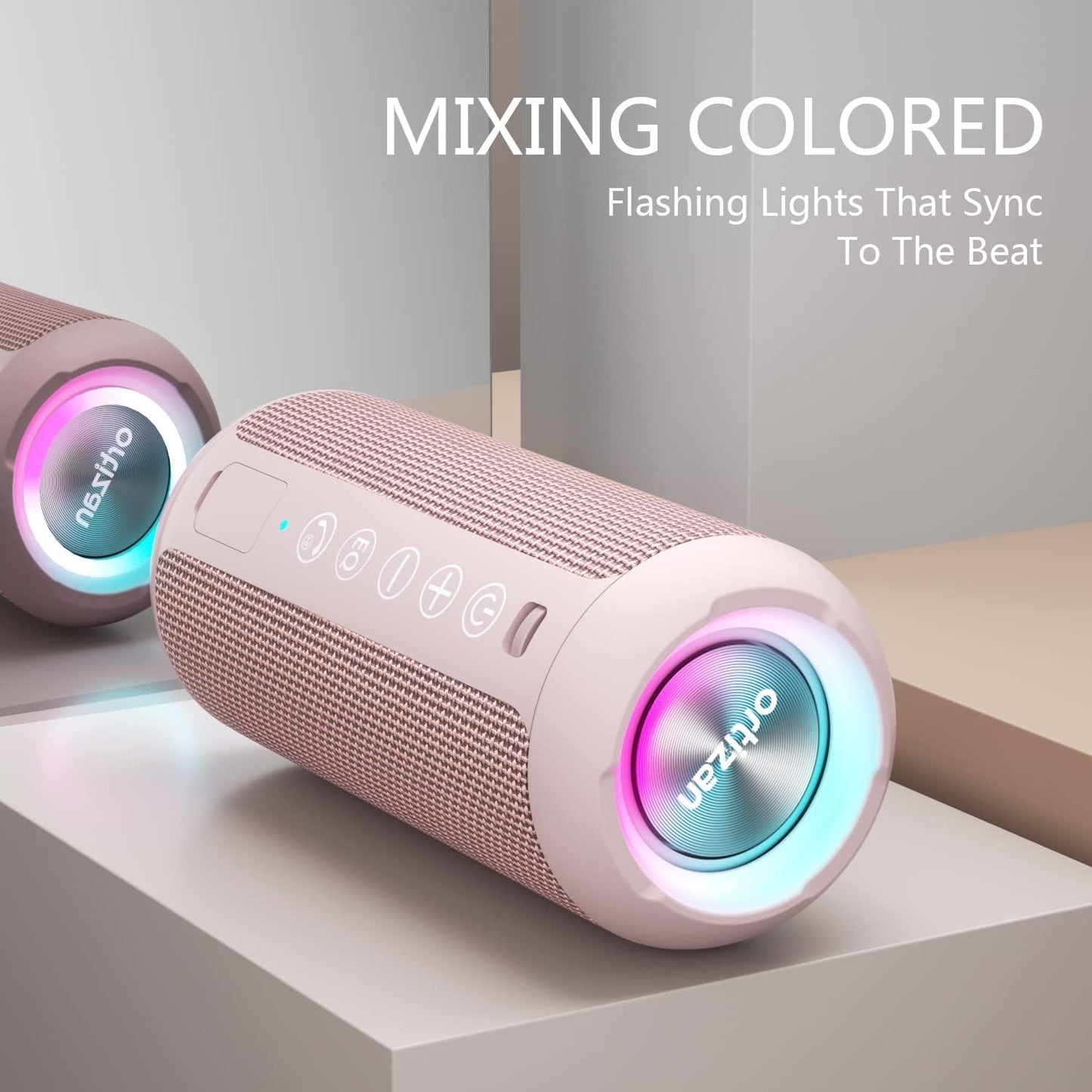 Bluetooth Lautsprecher mit LED-Licht und IPX7 Schutz, ROSA