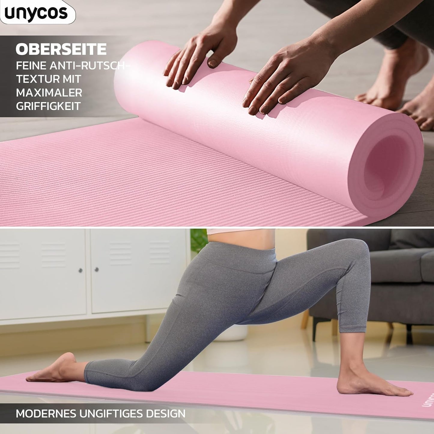 Gymnastikmatte mit Tragegurt, #14 Hellrosa 183*60*1.5 cm