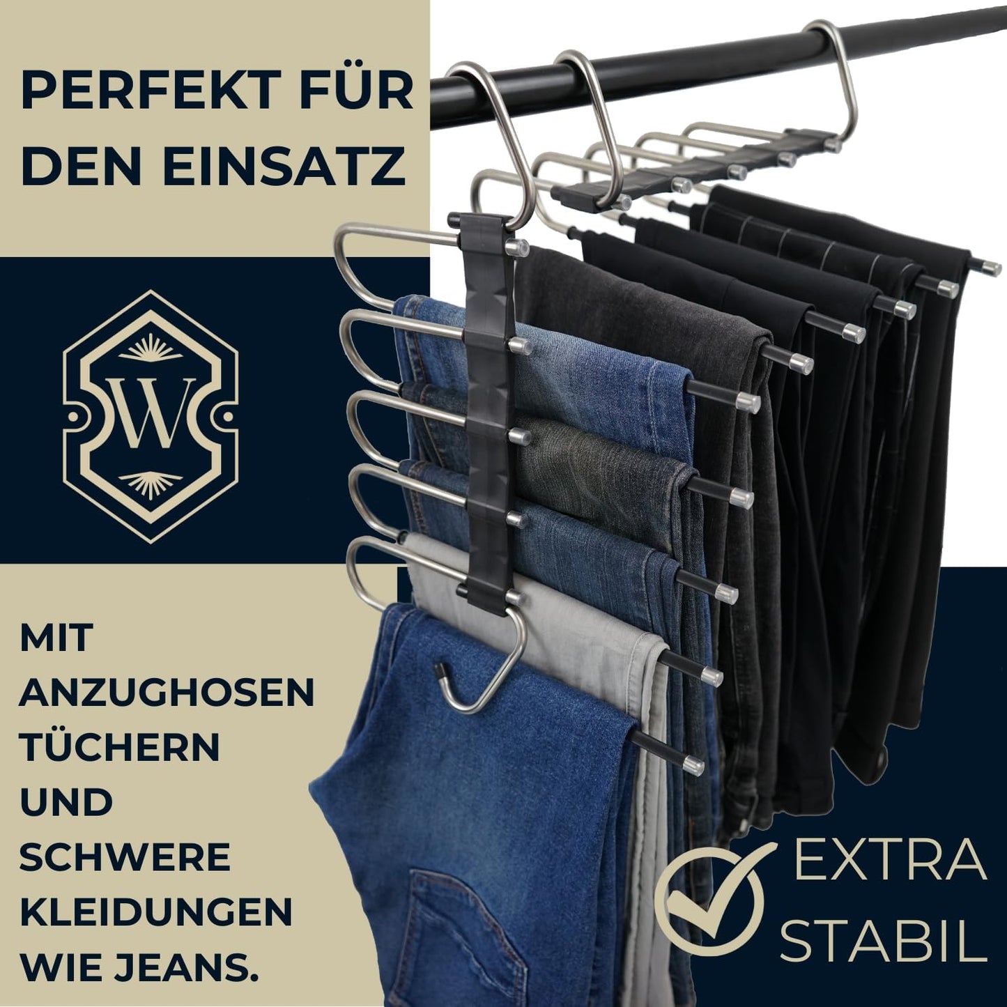 Hosenbügel mit Rutschschutz, Schwarz 34B x 42H cm