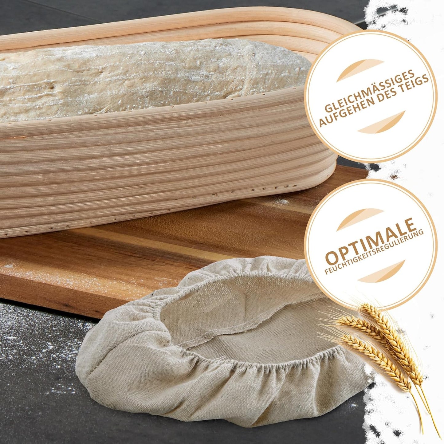 Ovaler Gärkorb mit Leineneinsatz, Gärkorb Oval - 1 Stück