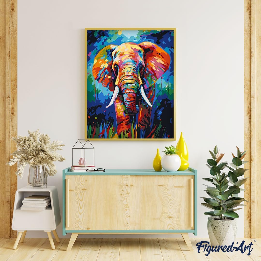 Malen nach Zahlen - Abstrakter Elefant, Elefant Farbenfroh Abstrakt 40x50cm (Ohne Rahmen)