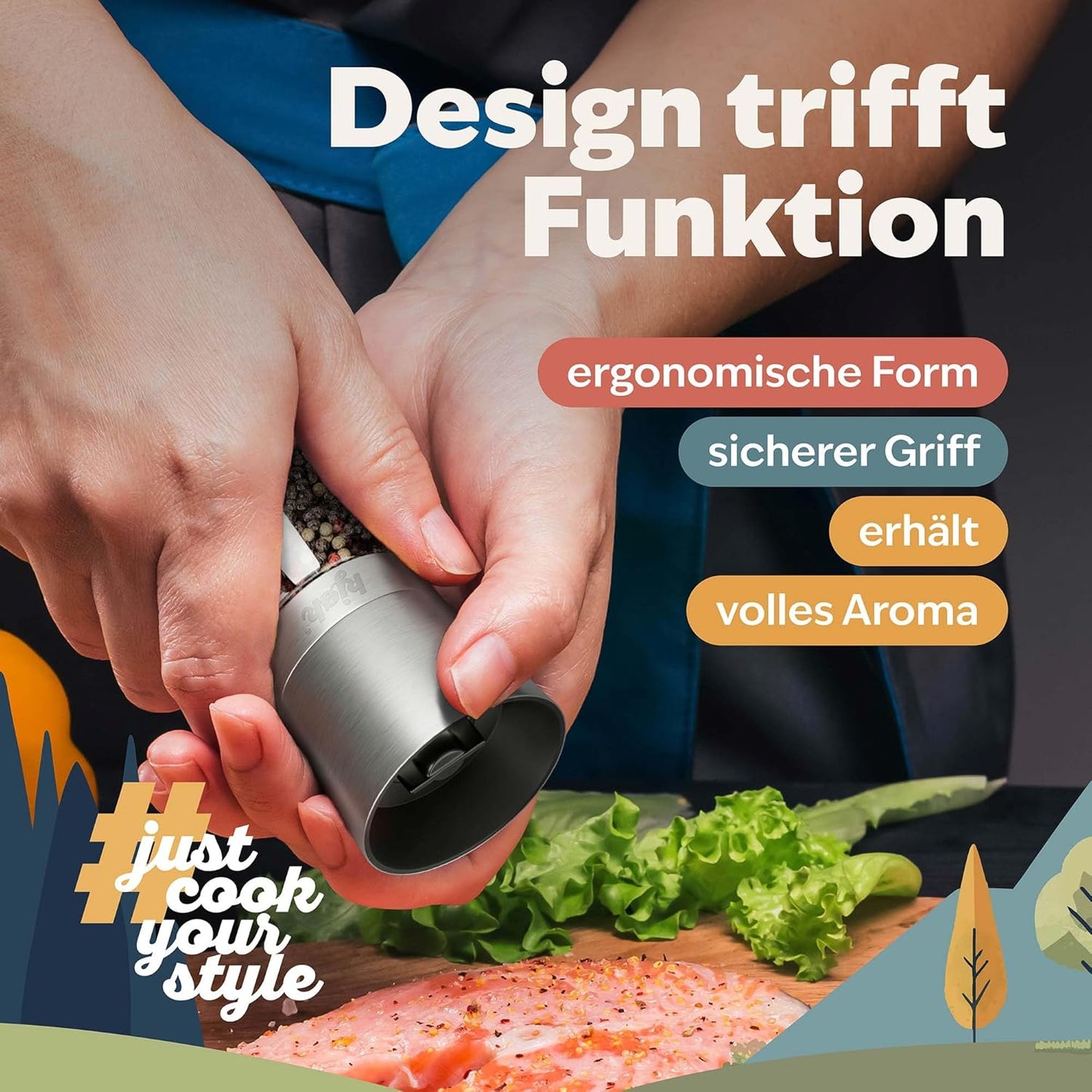 Salz- und Pfeffermühlenset mit verstellbarem Keramikmahlwerk, Kjøk Salz & Pfeffermühle Edelstahl / Glas