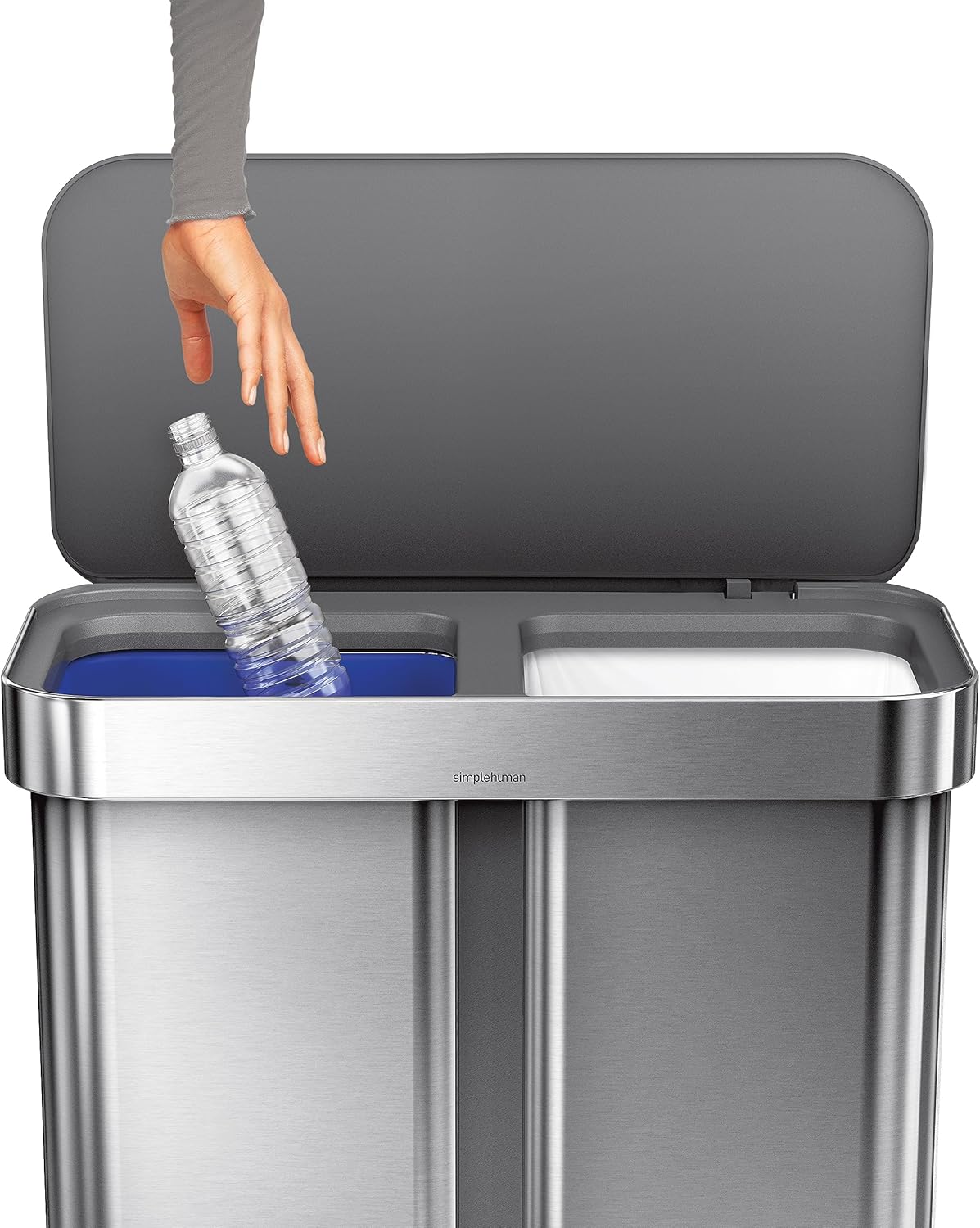 CW2209 Doppelfach-Treteimer, 58 L (34/24) — Recycling Treteimer mit Beutelfach Gebürsteter Edelstahl mit