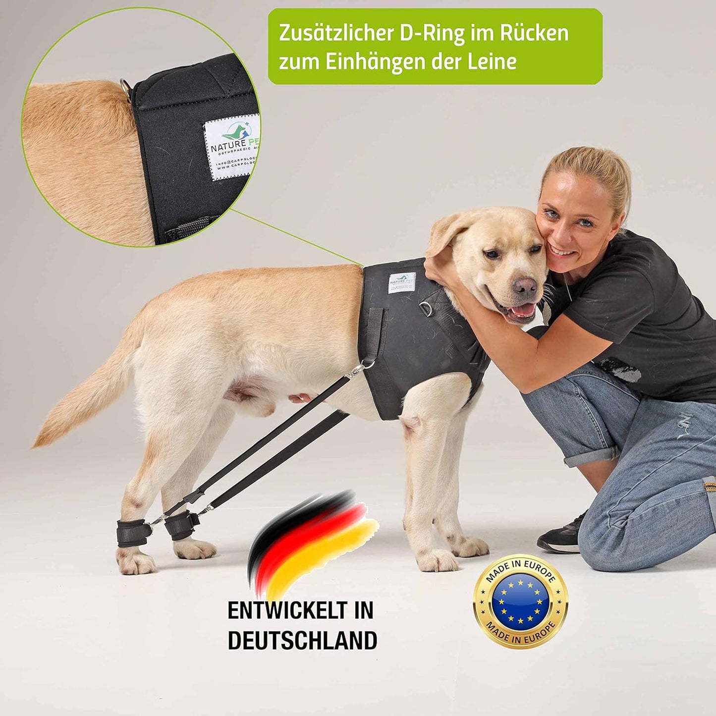 Brust-, Reha- & Trainingsgeschirr für Hunde mit Gelenkproblemen, XS, Schwarz