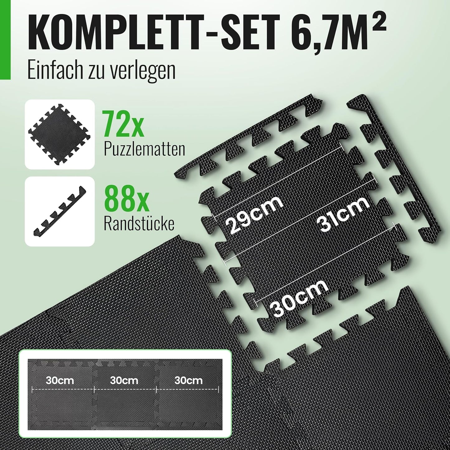 72-teiliges Bodenschutzmatten-Set, 30x30 | 72 Stk. | 6,7 M²