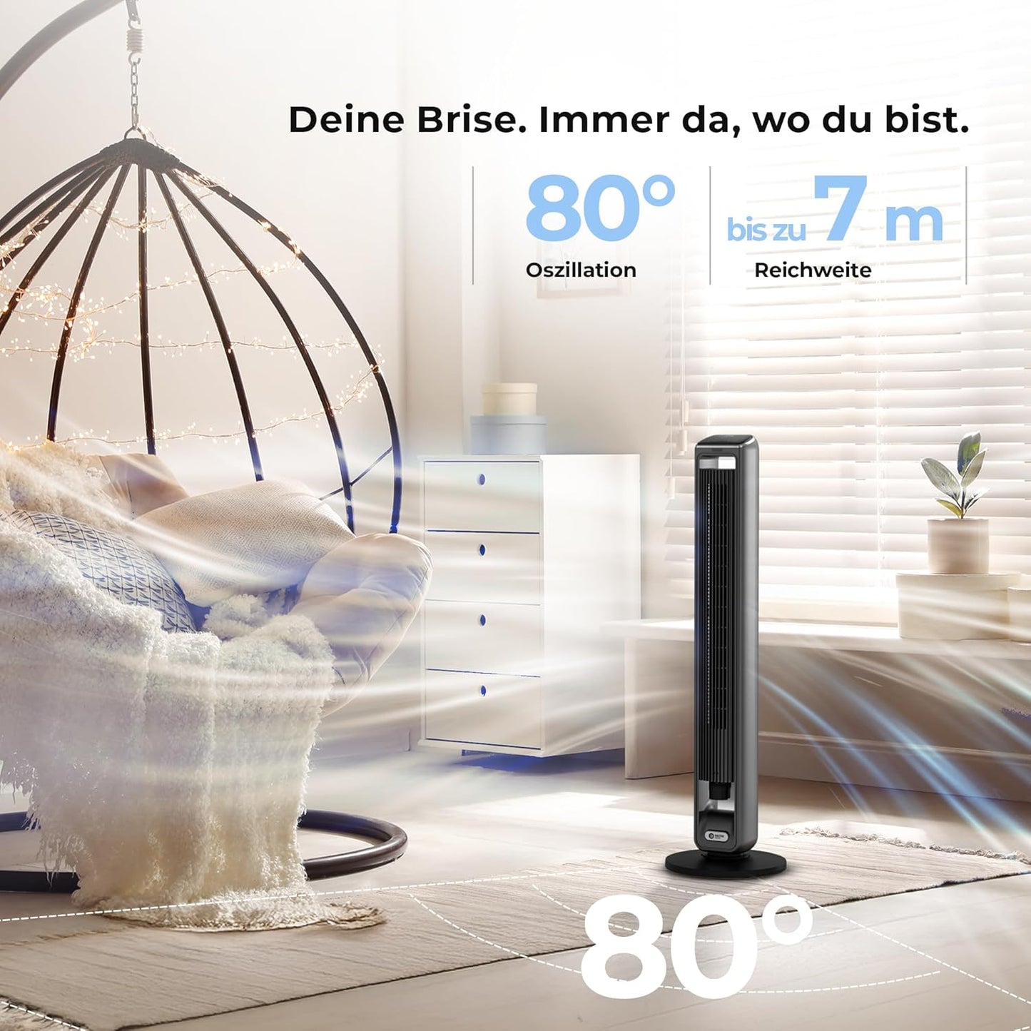 Turmventilator mit Fernbedienung und Timer, 106 CM