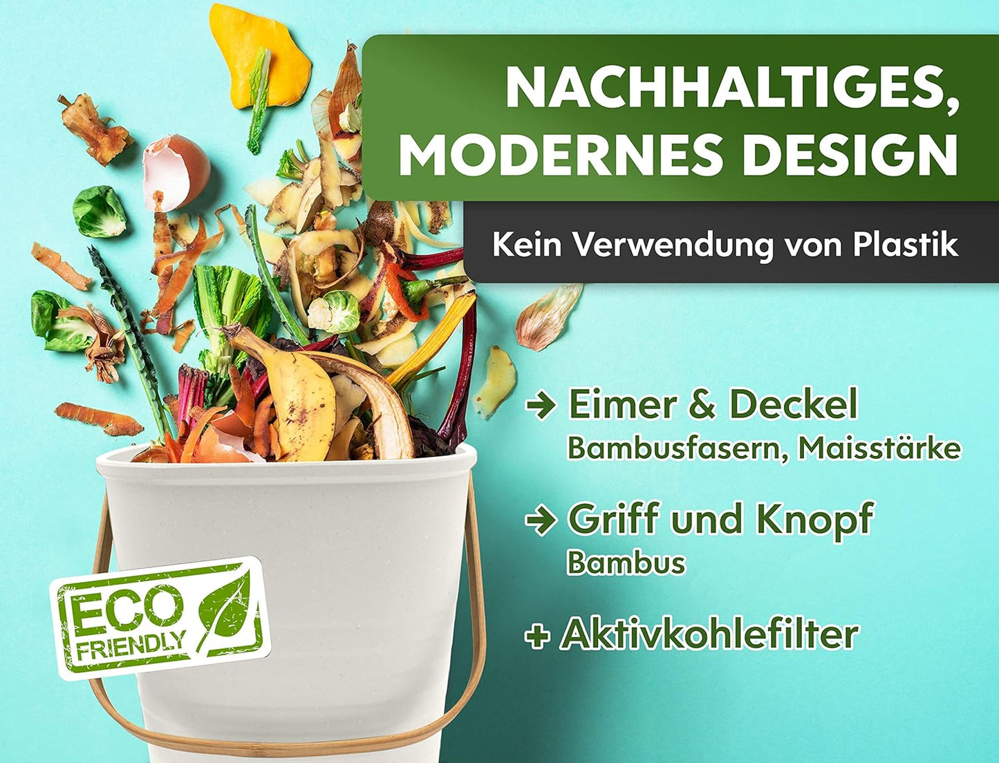 Komposteimer mit Aktivkohlefilter, 4L Weiss