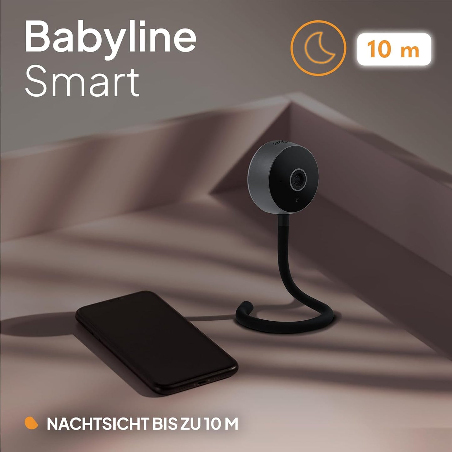 Care Babyline Smart mit Kamera, Nachtsicht, Bewegungs- und Geräuscherkennung, Schwarz