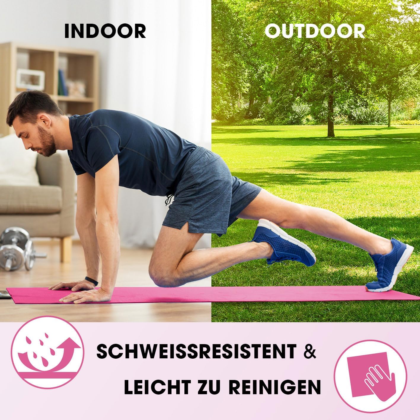 Gelenkschonende Gymnastikmatte, 183x61 cm, 183 x 61 x 2 cm Rose