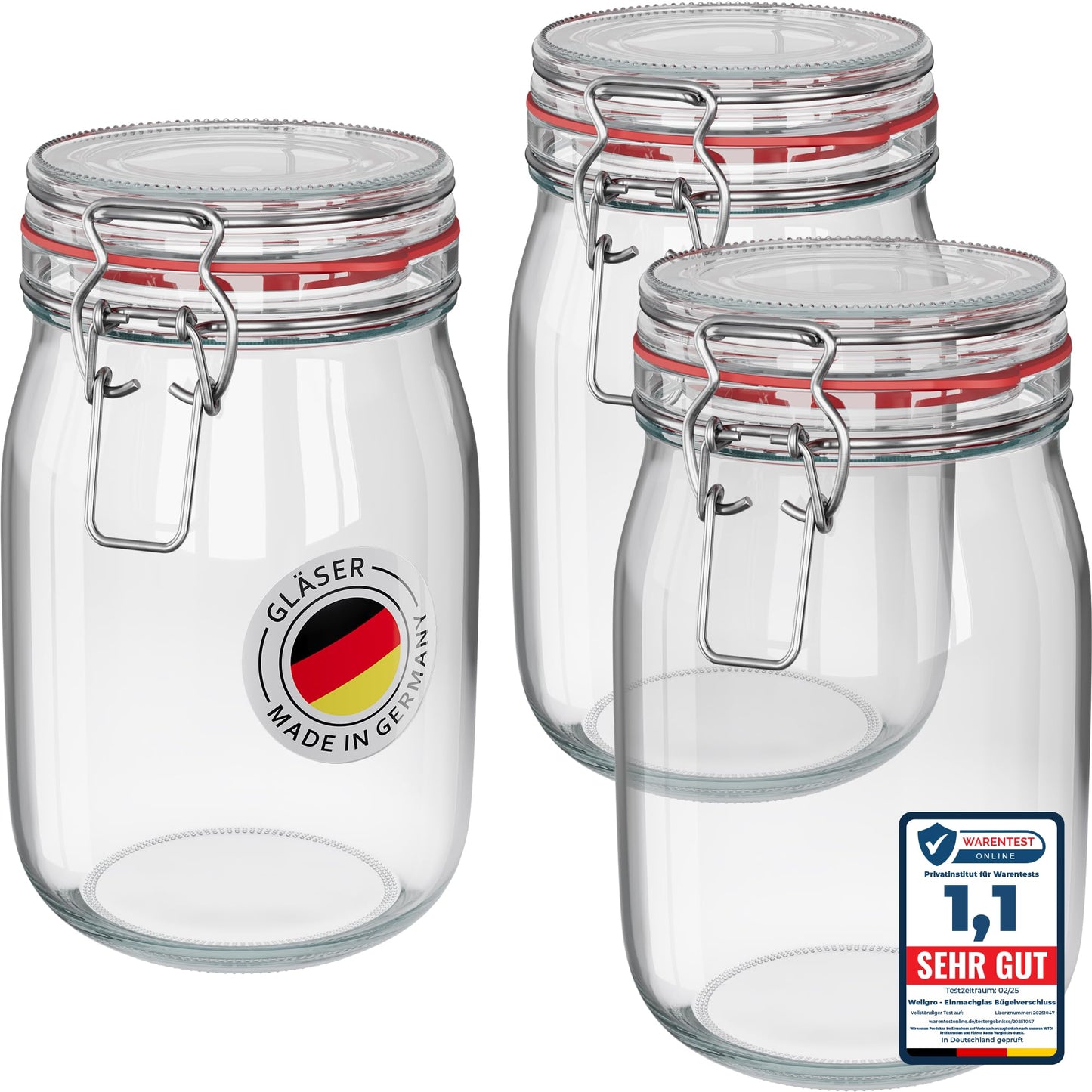 3er-Set Einmachgläser, 1140ml x 3 Stück