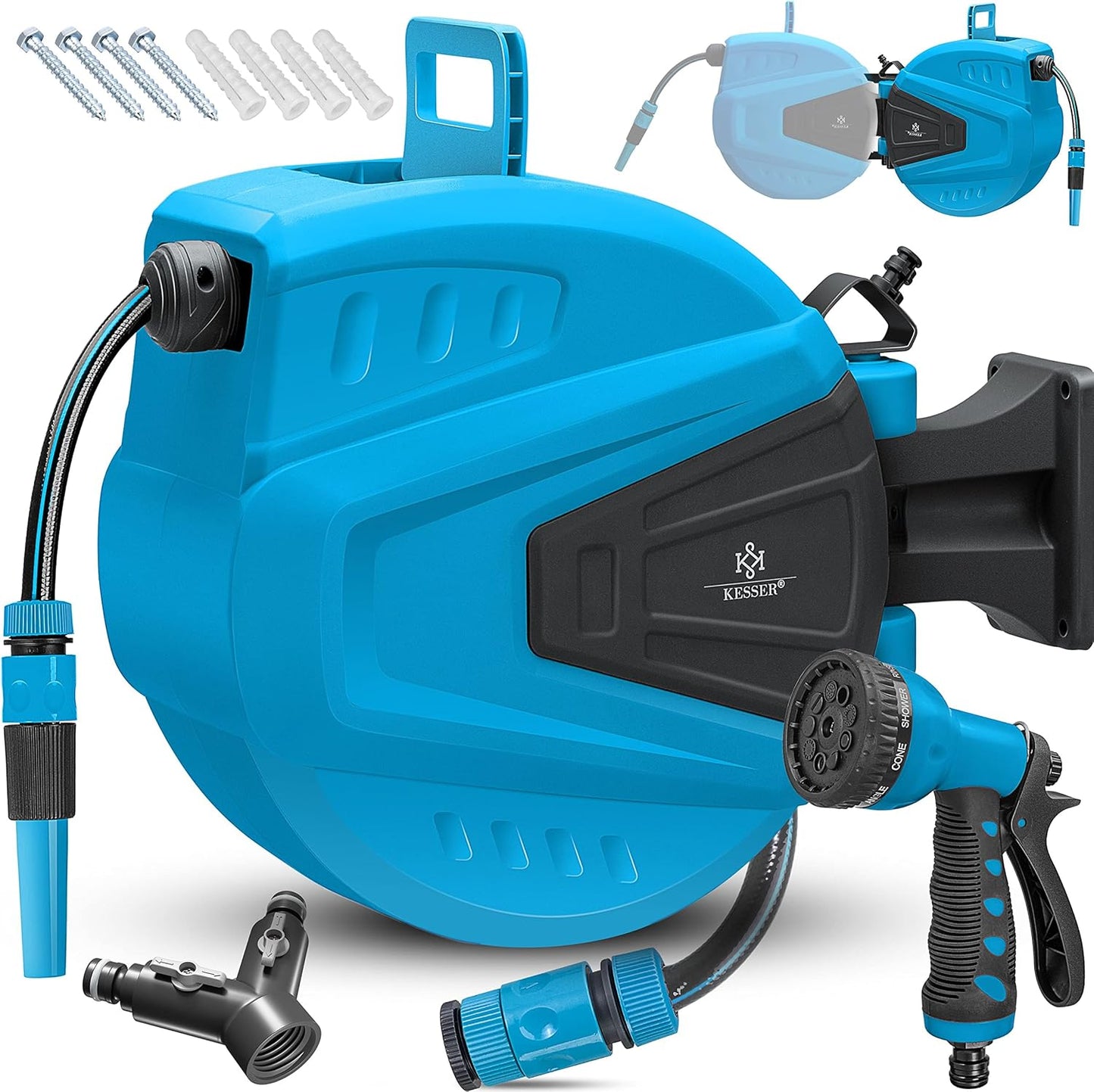 Automatik-Schlauchaufroller mit 30 m Schlauch, 30 Meter ; Blau