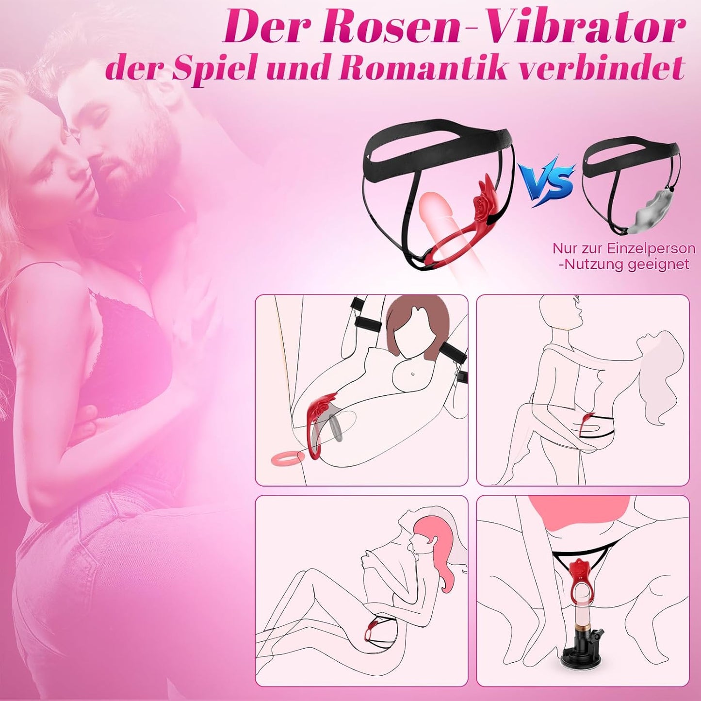 Vibrator mit Penisring und Erotikspiele-App, Burgunderrot, Extragrösse 2