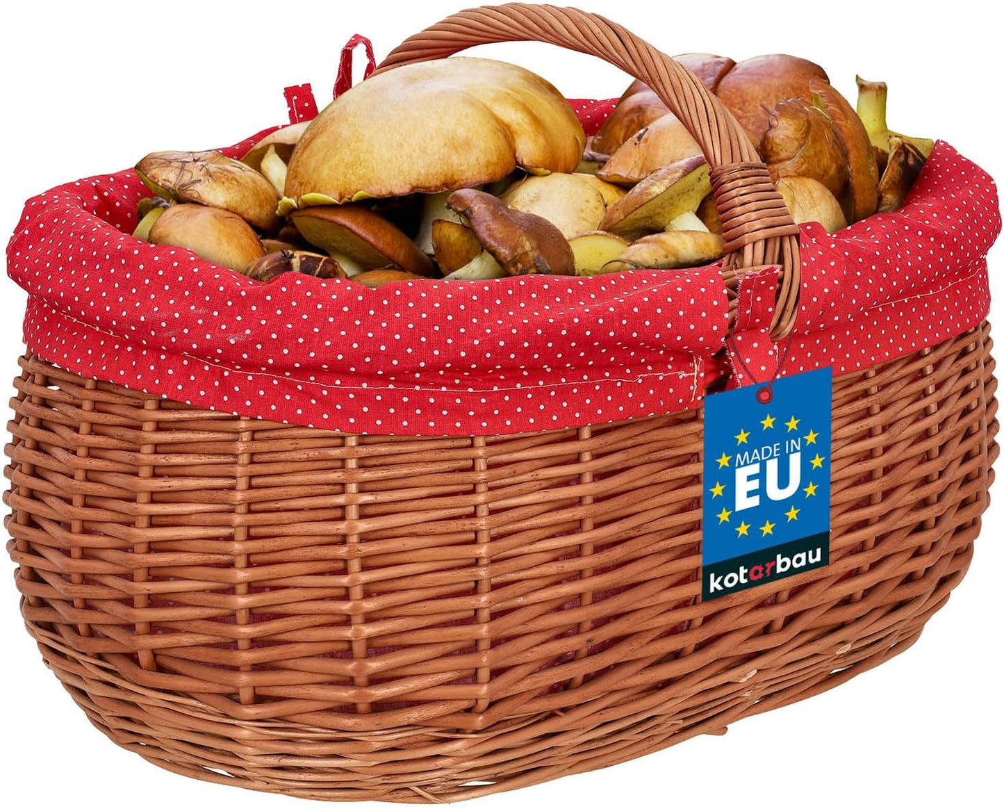 Grosser Weidenkorb mit Henkel und Stoffeinlage, Rot