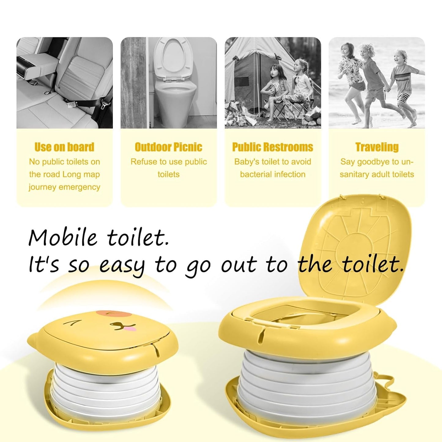 Tragbare Kinder-Toilette für Reisen, Gelb