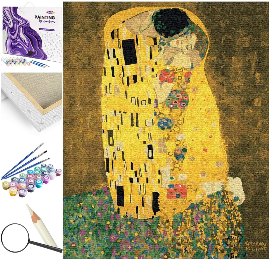 Malen nach Zahlen Set - Der Kuss, Der Kuss Gustav Klimt Mit Rahmen