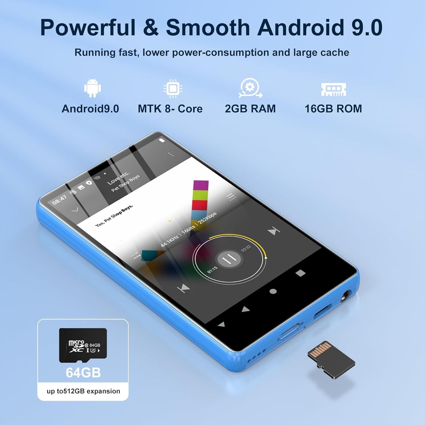 Touchscreen MP3/MP4 Player M503 Pro mit Bluetooth & WiFi, Blau