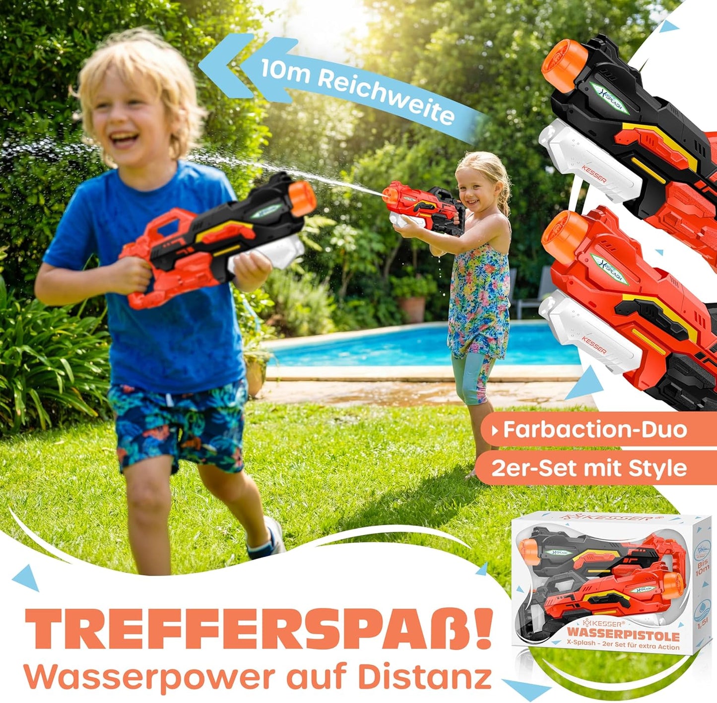 Wasserpistolen, 2 Stück, Schwarz / Rot
