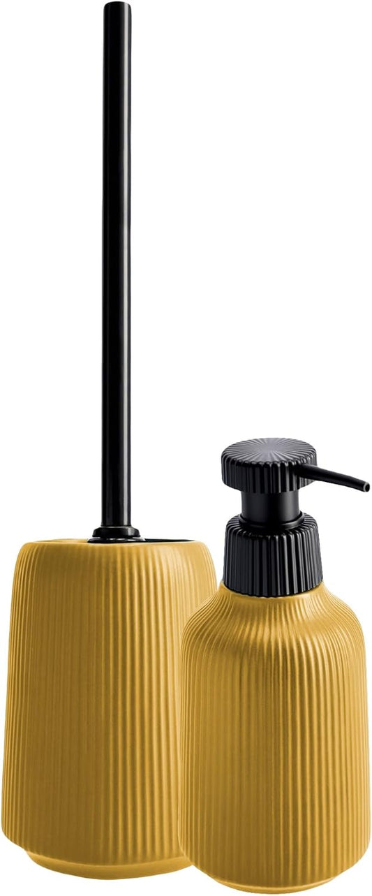 2-teiliges Badezimmer Zubehör Set mit Seifenspender und WC-Bürste, Gelb: Seifenspender, WC-Bürste 2