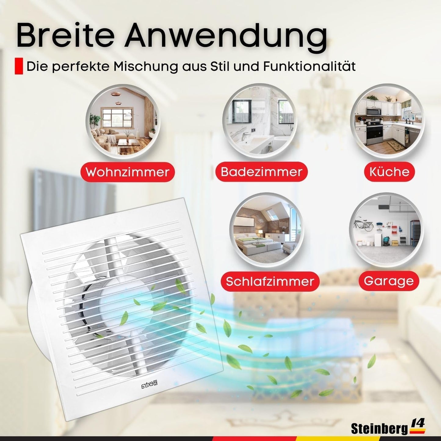 Abluftventilator für Bad und Küche, Ø 150mm Weiß