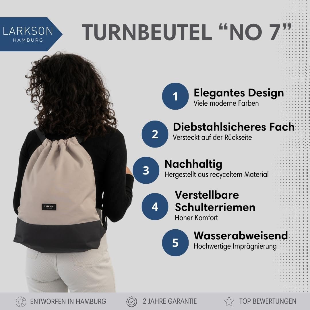 Turnbeutel No 7 mit Aussentasche, Sand - Grau