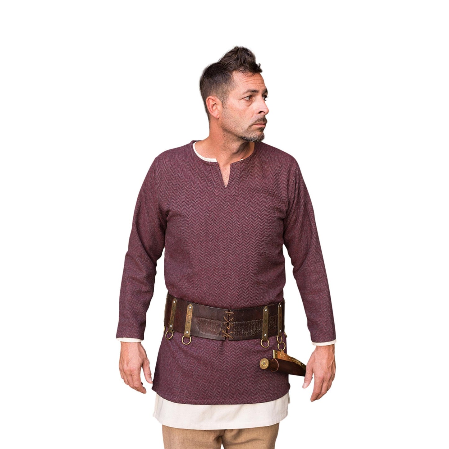 Mittelalterliche Tunika, Herringbone Burgundy/Grey 3XL