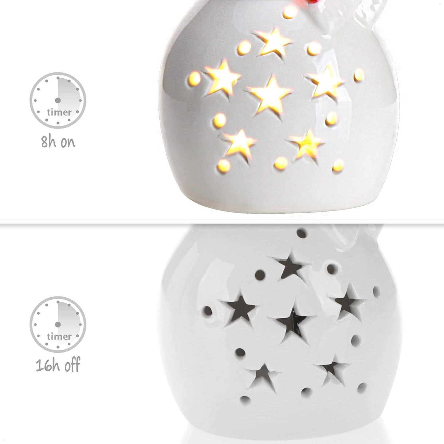 2er-Set LED-Schneemann-Leuchtfiguren, 02 Stück - Keramik Schneemann - Timer