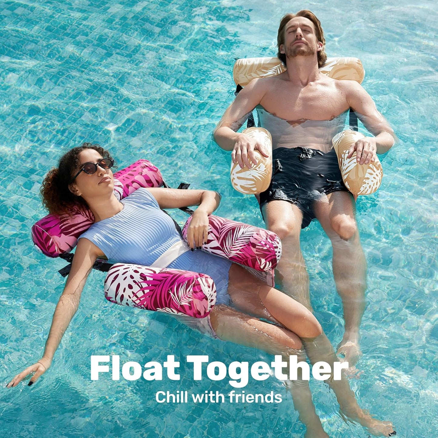 Aufblasbare Pool-Schwimmsitze 2er-Set für Erwachsene, Champagner, Rosa
