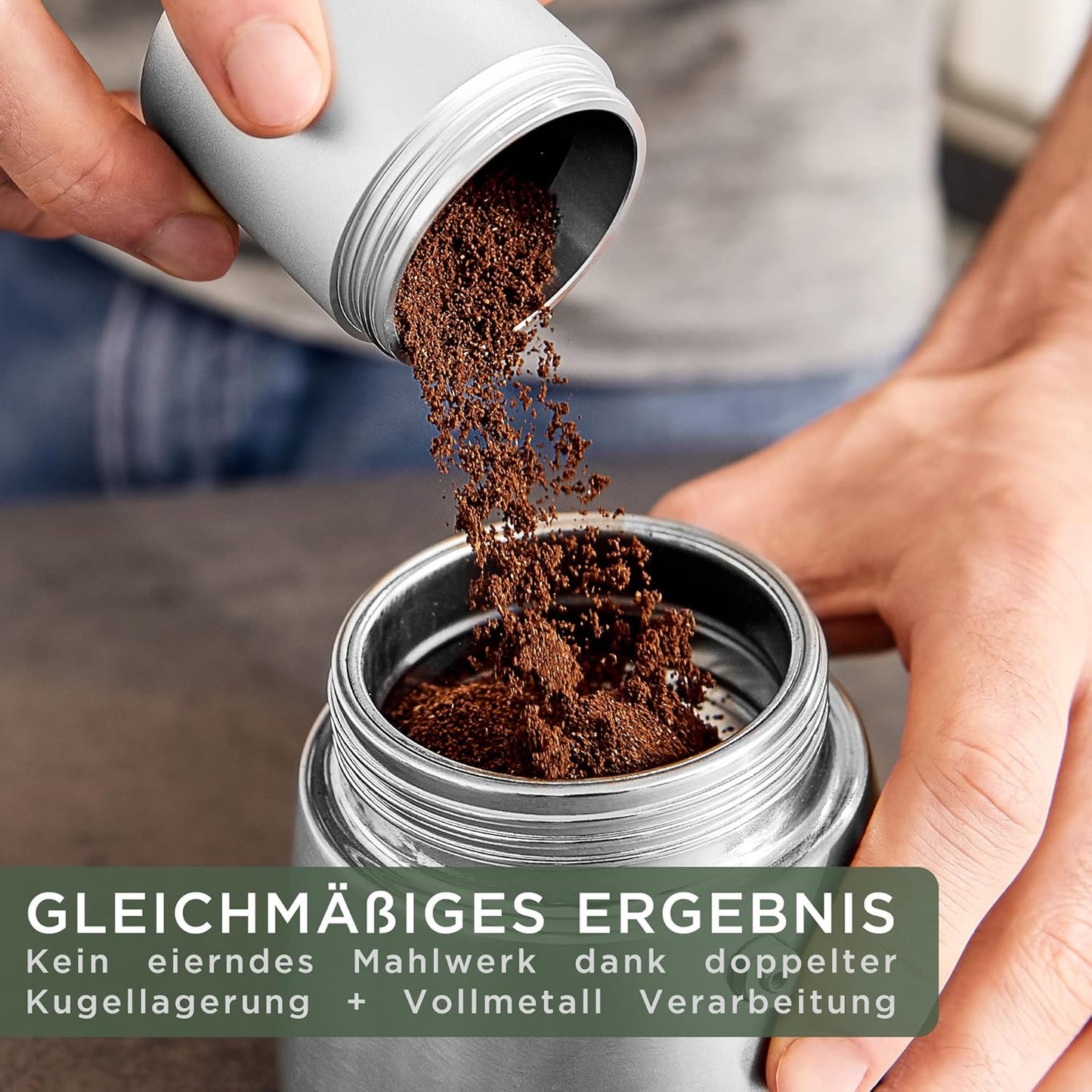 Manuelle Espressomühle mit Edelstahlmahlwerk, Kaffee
