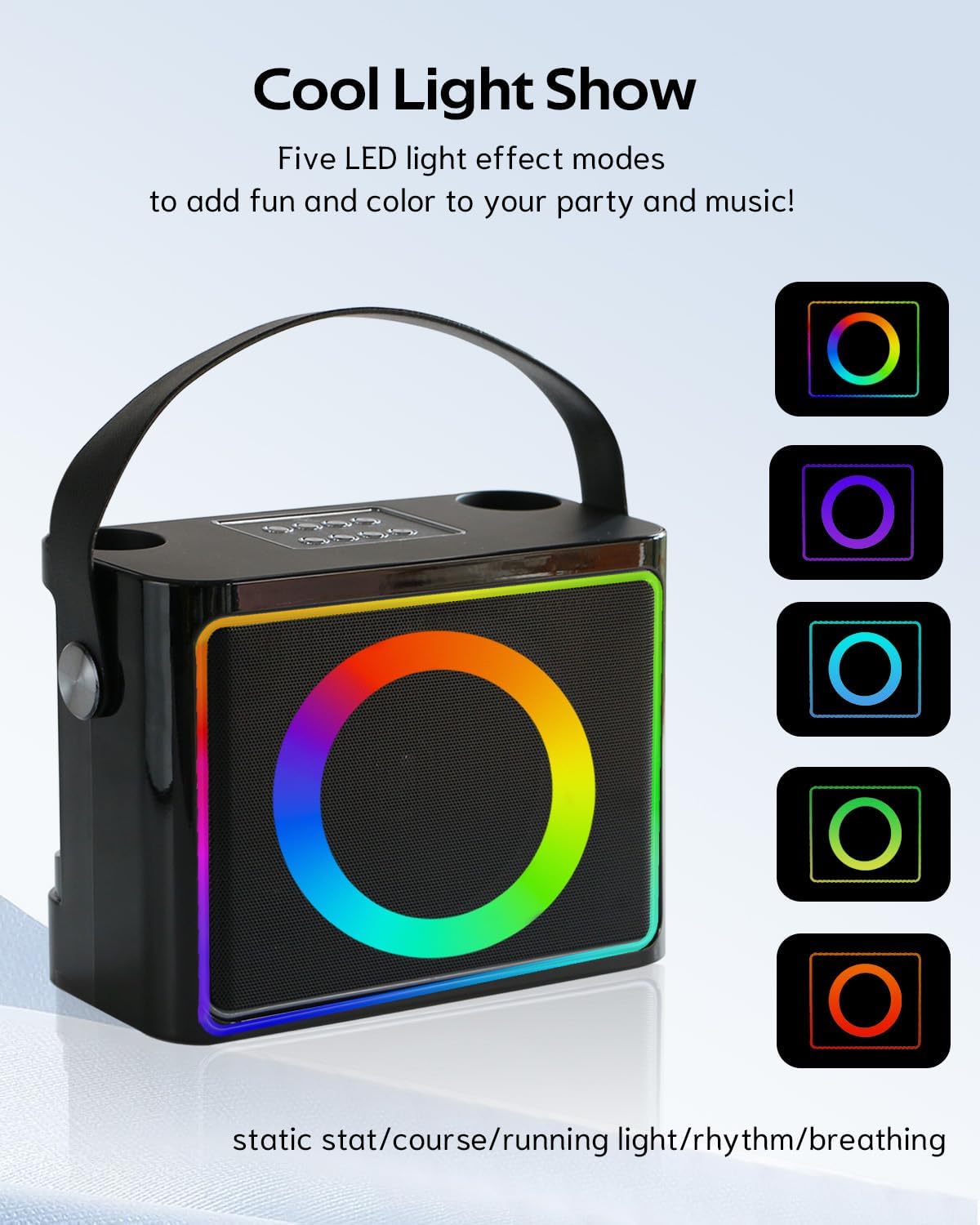 Tragbare Karaoke-Anlage mit 2 Mikrofonen und RGB Licht