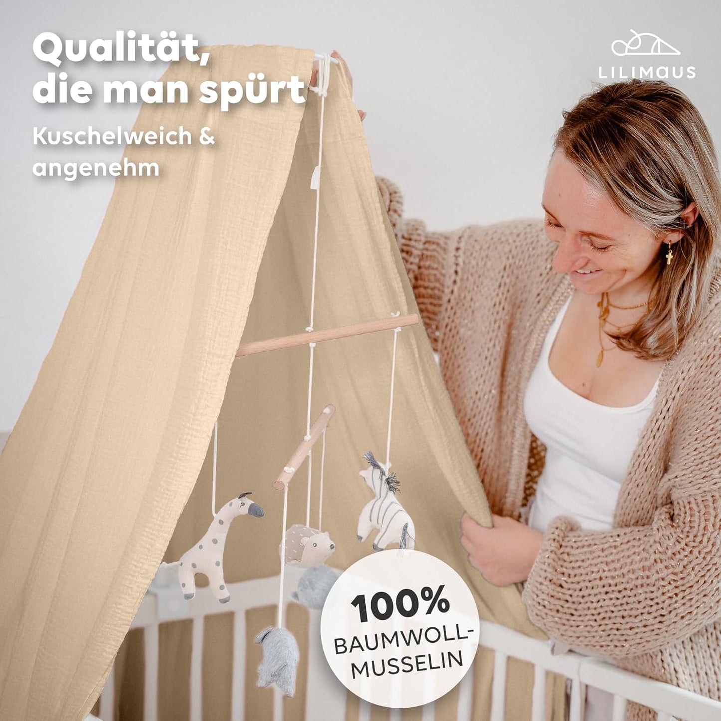 Betthimmel für Babybett, Creme inkl. Himmelstange